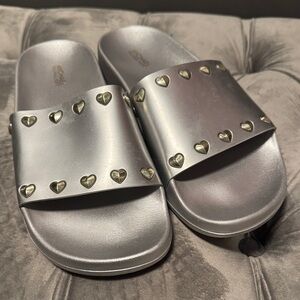 Michael Kors Pool Slides - Silver with Heart Grommets